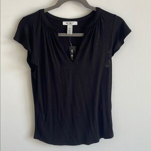 White House Black Market Black Ruffle Sleeve Fitted Blouse